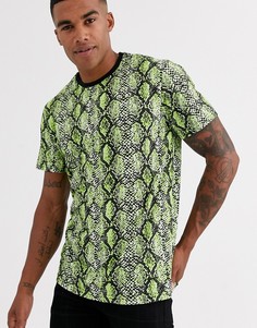 Неоновая футболка со змеиным принтом Only & Sons-Черный