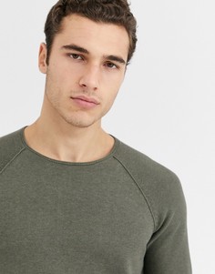 Джемпер с круглым вырезом цвета хаки Selected Homme-Зеленый