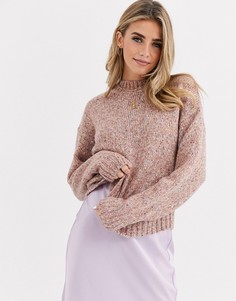 Розовый укороченный джемпер с высоким воротом New Look