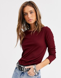 Бордовый лонгслив в рубчик Bershka-Красный