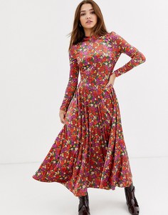 Бархатное платье миди с цветочным рисунком Free People-Красный