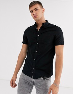 Черная оксфордская рубашка с короткими рукавами Burton Menswear-Черный