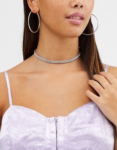 Серебристое ожерелье-чокер с камнями ASOS DESIGN-Серебряный