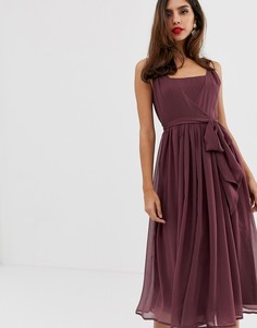 Шифоновое платье миди для выпускного с квадратным вырезом ASOS DESIGN-Фиолетовый