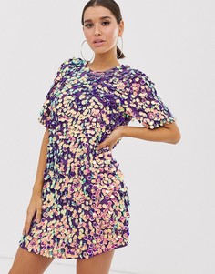 Фестивальное платье-футболка мини с пайетками ASOS DESIGN-Розовый
