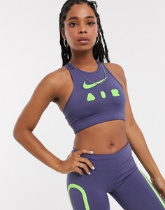 Синий спортивный бюстгальтер с логотипом-галочкой Nike Training air