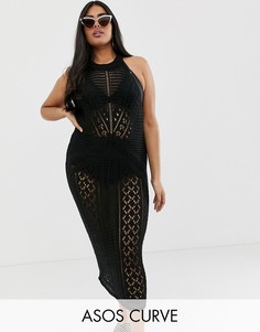 Платье макси с отделкой кроше ASOS DESIGN Curve-Черный