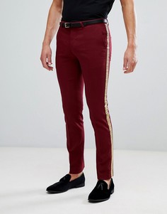 Супероблегающие брюки с полосой из заклепок по бокам Noose & Monkey-Красный