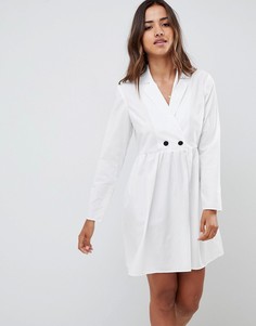Свободное хлопковое платье мини с длинными рукавами ASOS DESIGN-Белый