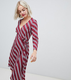 Асимметричное платье миди в полоску с запахом New Look-Коричневый