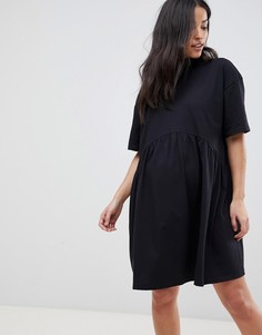 Хлопковое свободное платье мини с высоким воротником ASOS DESIGN Maternity-Черный