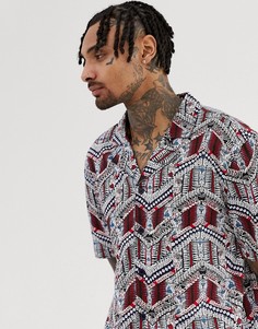 Комбинируемая рубашка с отложным воротником, короткими рукавами и ацтекским принтом Another Influence-Темно-синий