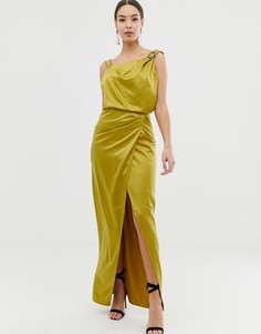 Атласное платье с драпировкой и отделкой Lipsy-Зеленый