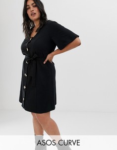 Чайное платье мини с пуговицами ASOS DESIGN Curve-Черный
