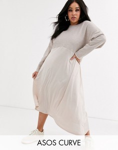 Трикотажное платье миди ASOS DESIGN Curve-Кремовый