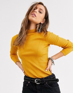 Темно-желтый базовый джемпер в рубчик Bershka