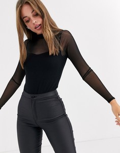 Черное боди из сетки и трикотажа New Look-Черный