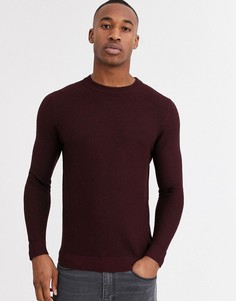 Бордовый трикотажный джемпер с круглым фактурным вырезом Jack & Jones Premium-Красный