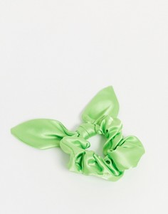 Зеленая атласная резинка для волос с бантиком ASOS DESIGN-Зеленый