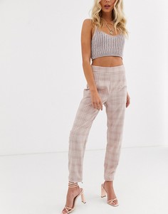 Розовые брюки-сигареты в клетку Missguided-Розовый