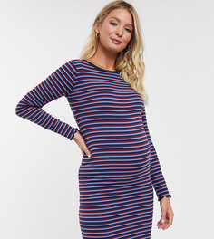 Синее платье миди в рубчик и полоску New Look Maternity-Синий