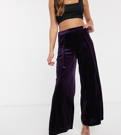 Широкие бархатные брюки Glamorous Petite-Фиолетовый