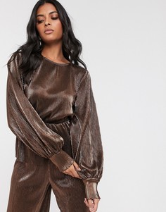Плиссированный топ с эффектом металлик и пышными рукавами Vero Moda-Коричневый