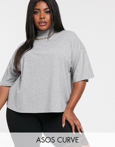 Серая меланжевая футболка с короткими рукавами и высоким воротом ASOS DESIGN Curve-Серый