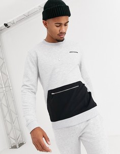 Свитшот с вышивкой и нейлоновым карманом от комплекта ASOS DESIGN-Серый
