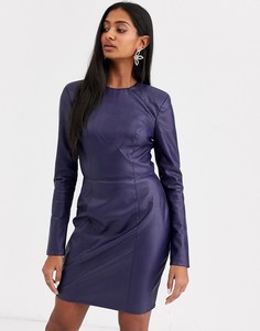 Платье мини из искусственной кожи с длинными рукавами ASOS DESIGN-Темно-синий