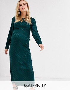 Платье миди с длинными рукавами Fashion Union Maternity-Зеленый