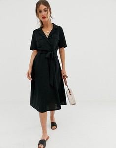 Меланжевое платье-рубашка миди с поясом ASOS DESIGN-Черный