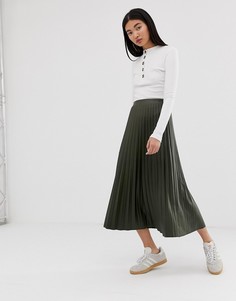 Юбка миди из искусственной кожи с плиссировкой ASOS DESIGN-Зеленый