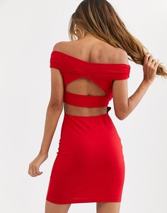 Платье мини с открытыми плечами и вырезом на спине ASOS DESIGN-Красный
