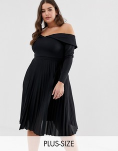 Платье мини с открытыми плечами и плиссировкой ASOS DESIGN curve-Черный
