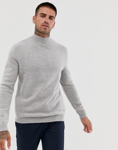 Светло-серый джемпер из овечьей шерсти с высоким воротом ASOS DESIGN