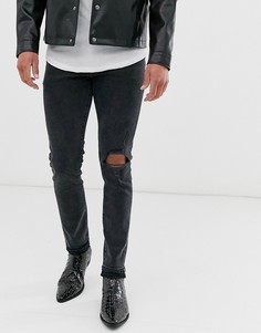 Выбеленные черные джинсы скинни плотностью 12,5 унций с рваными коленями ASOS DESIGN-Черный