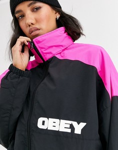 Oversize-куртка в стиле колор блок с принтом на спине Obey-Черный