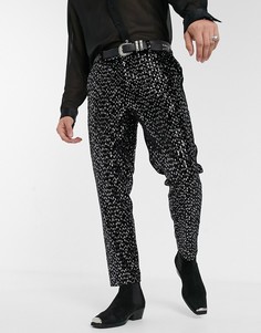Черные узкие строгие брюки укороченного кроя с пайетками ASOS DESIGN-Черный