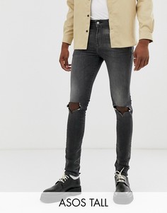 Выбеленные черные винтажные джинсы скинни плотностью 12,5 унции ASOS DESIGN Tall-Черный
