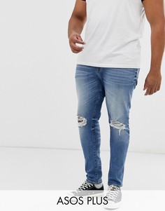 Синие джинсы скинни с рваными коленями из денима 12.5oz от ASOS DESIGN Plus-Синий