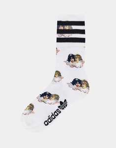 Носки с принтом ангелов и тремя полосками adidas x Fiorucci-Белый