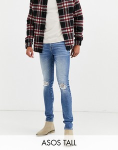 Супероблегающие джинсы с дырками на коленях ASOS DESIGN Tall-Синий