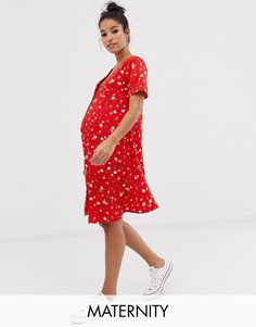 Красное платье на пуговицах с цветочным принтом New Look Maternity-Красный