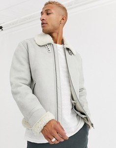 Светло-бежевая куртка с отделкой из искусственной цигейки ASOS DESIGN-Светло-бежевый