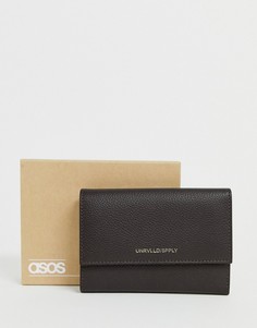 Коричневый кожаный кошелек и кредитница 2-в-1 ASOS DESIGN-Черный