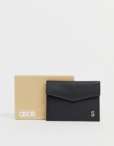 Черный кожаный кошелек для карт с инициалом \S\" ASOS DESIGN