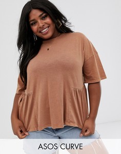 Выбеленный свободный топ с отделкой ASOS DESIGN Curve-Бежевый