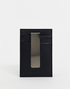 Черный кожаный кошелек для карт с зажимом для купюр ASOS DESIGN