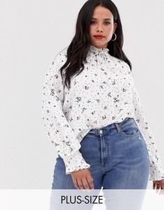 Блузка с высоким воротом и цветочным принтом Fashion Union Plus-Белый